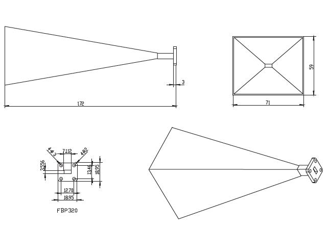 25 dBi Gain, 26.5 GHz to 40 GHz, WR-28 Waveguide Millimeter SGH Antenna OLB-28-25-Outline